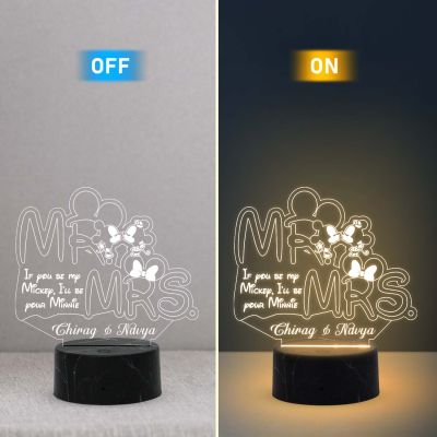 3D Illusion Mr and Mrs Led Night lamp with Warm White Color Customized with Name Gift for Husband Wife
